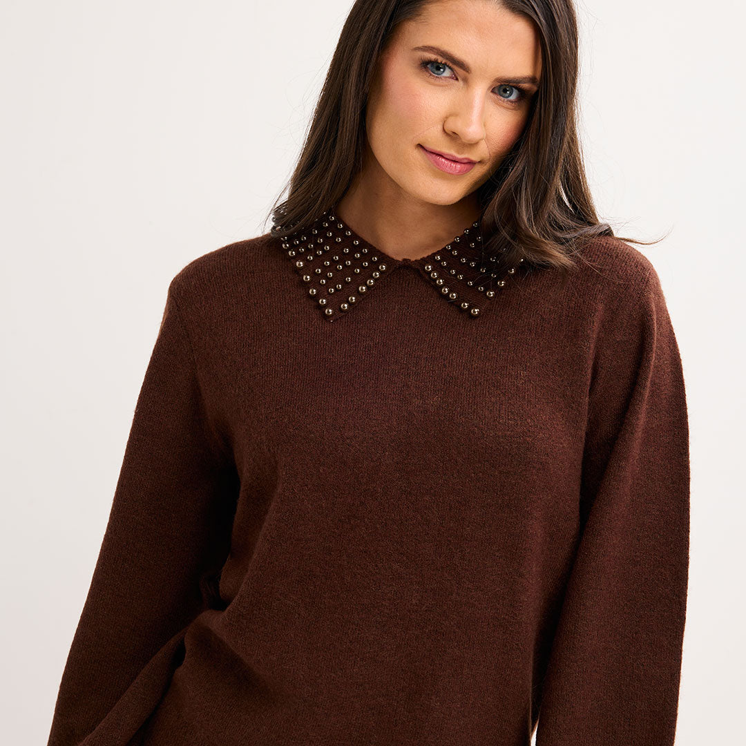 Ladies Faux Pearl Collar Jumper
