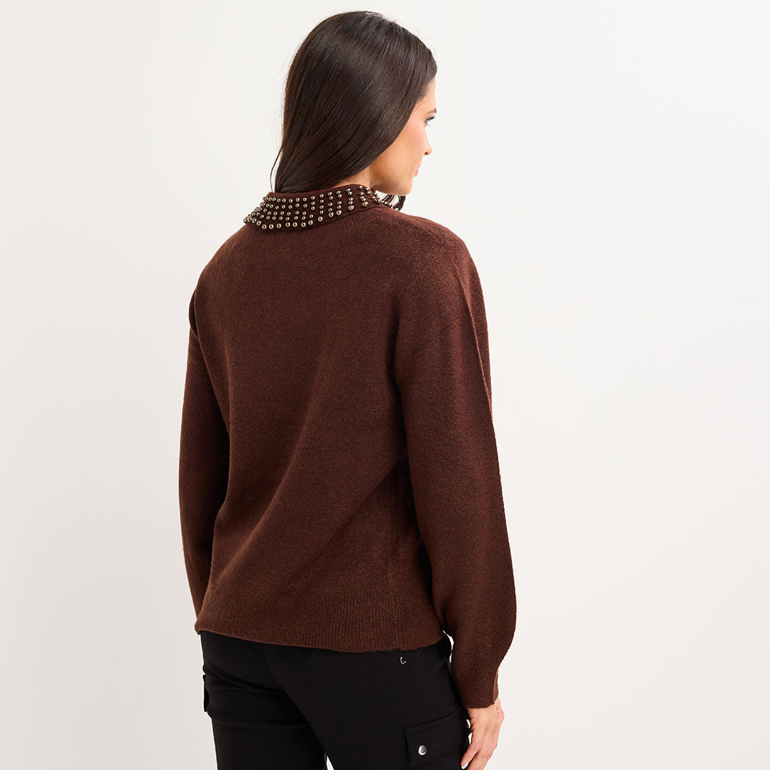 Ladies Faux Pearl Collar Jumper