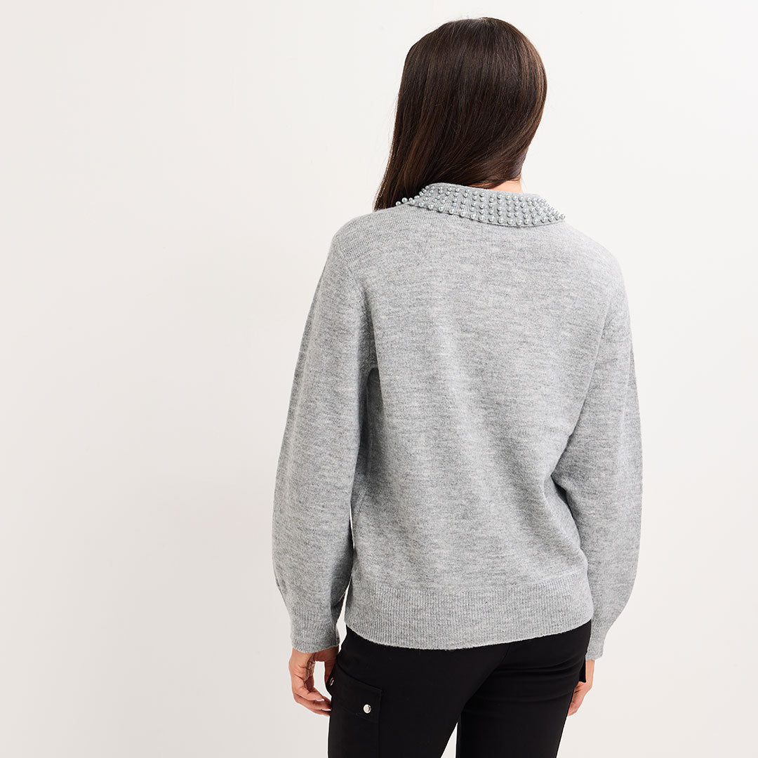 Ladies Faux Pearl Collar Jumper