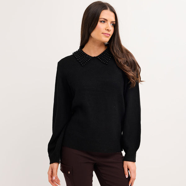 Ladies Faux Pearl Collar Jumper