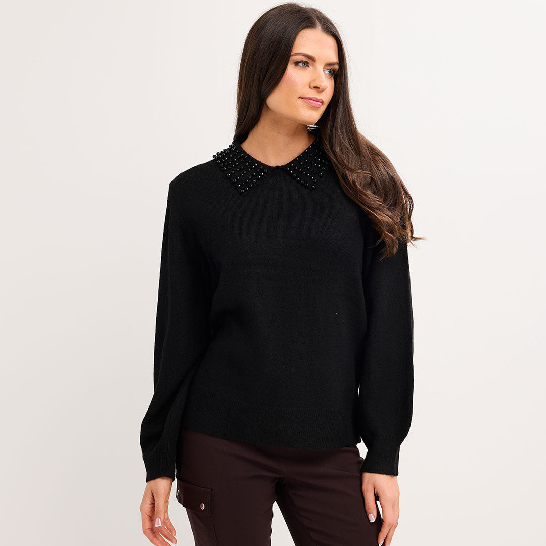 Ladies Faux Pearl Collar Jumper