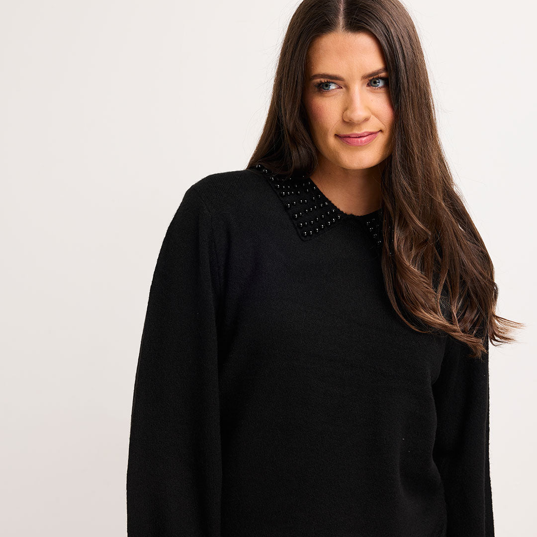 Ladies Faux Pearl Collar Jumper