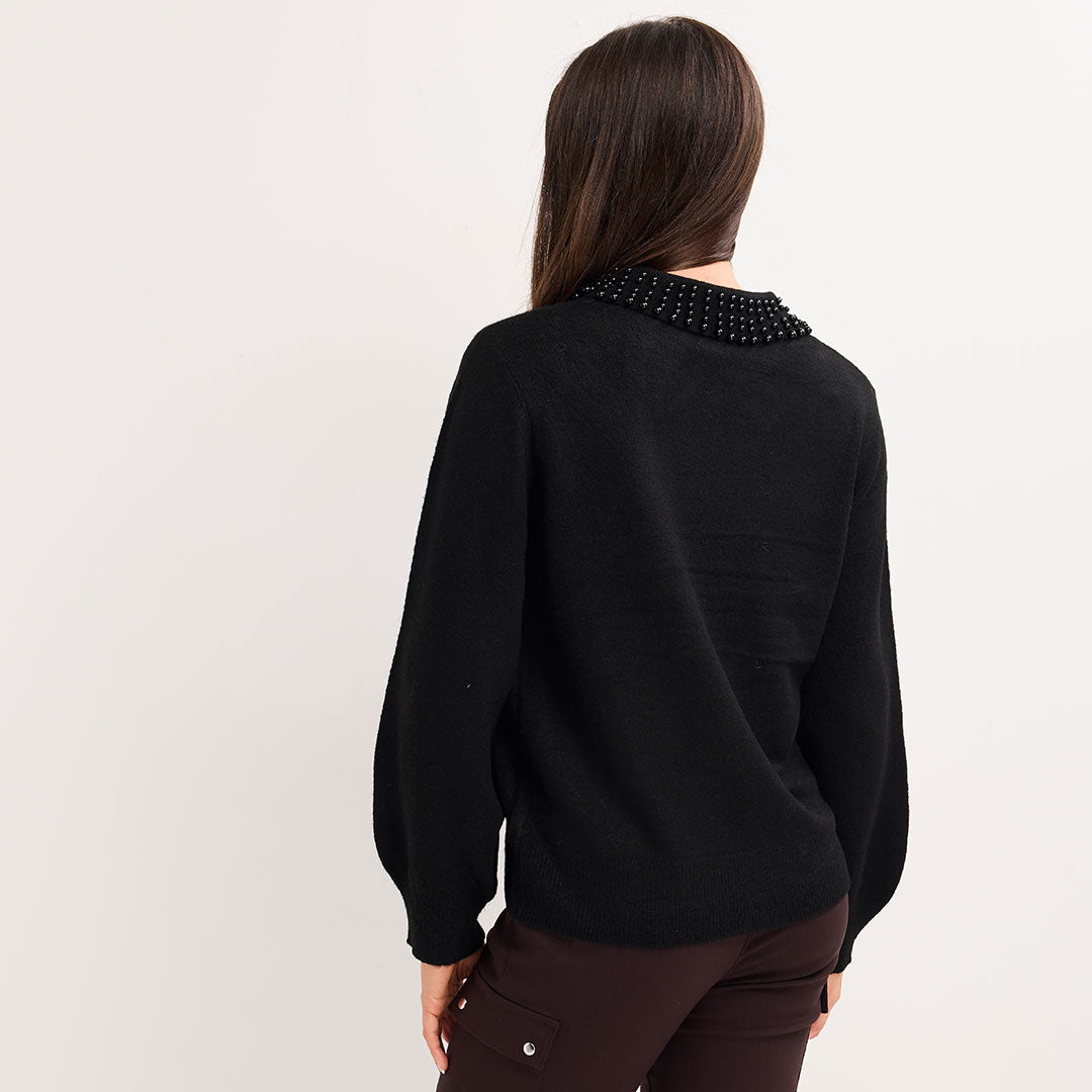 Ladies Faux Pearl Collar Jumper