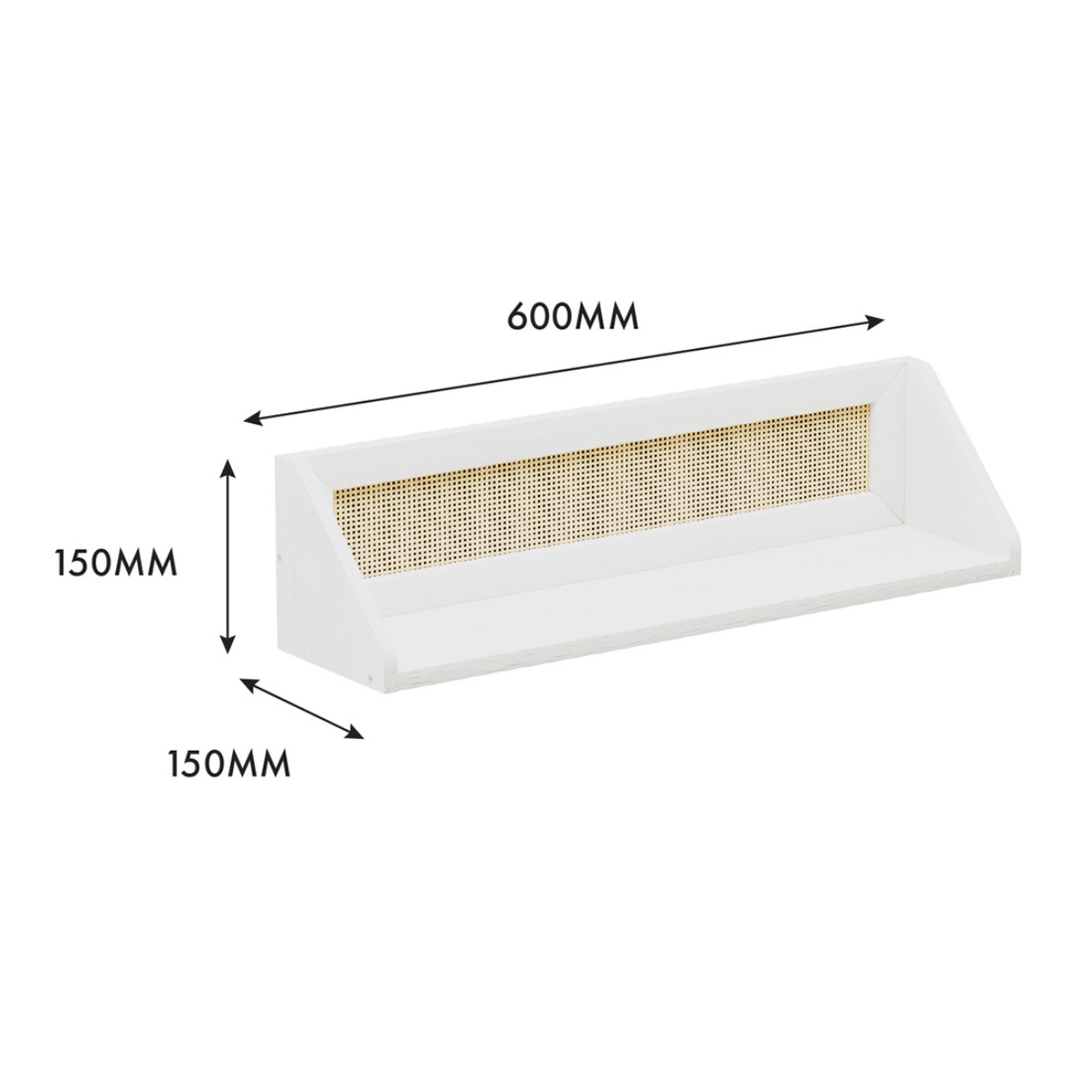 KUBU White Rattan Wall Shelf 60 x 15cm