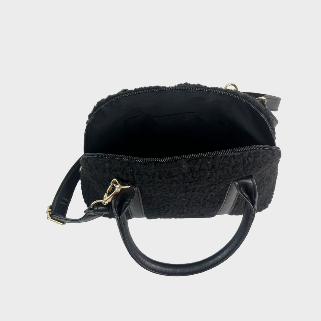 Black Teddy Mini Bowler Bag with Strap