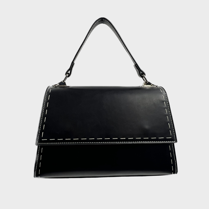 Black Structured Flap Shoulder Bag