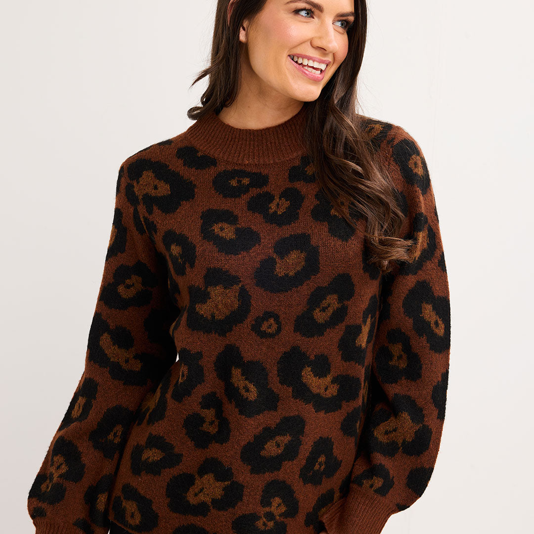 Leopard Turtle Neck Jumper