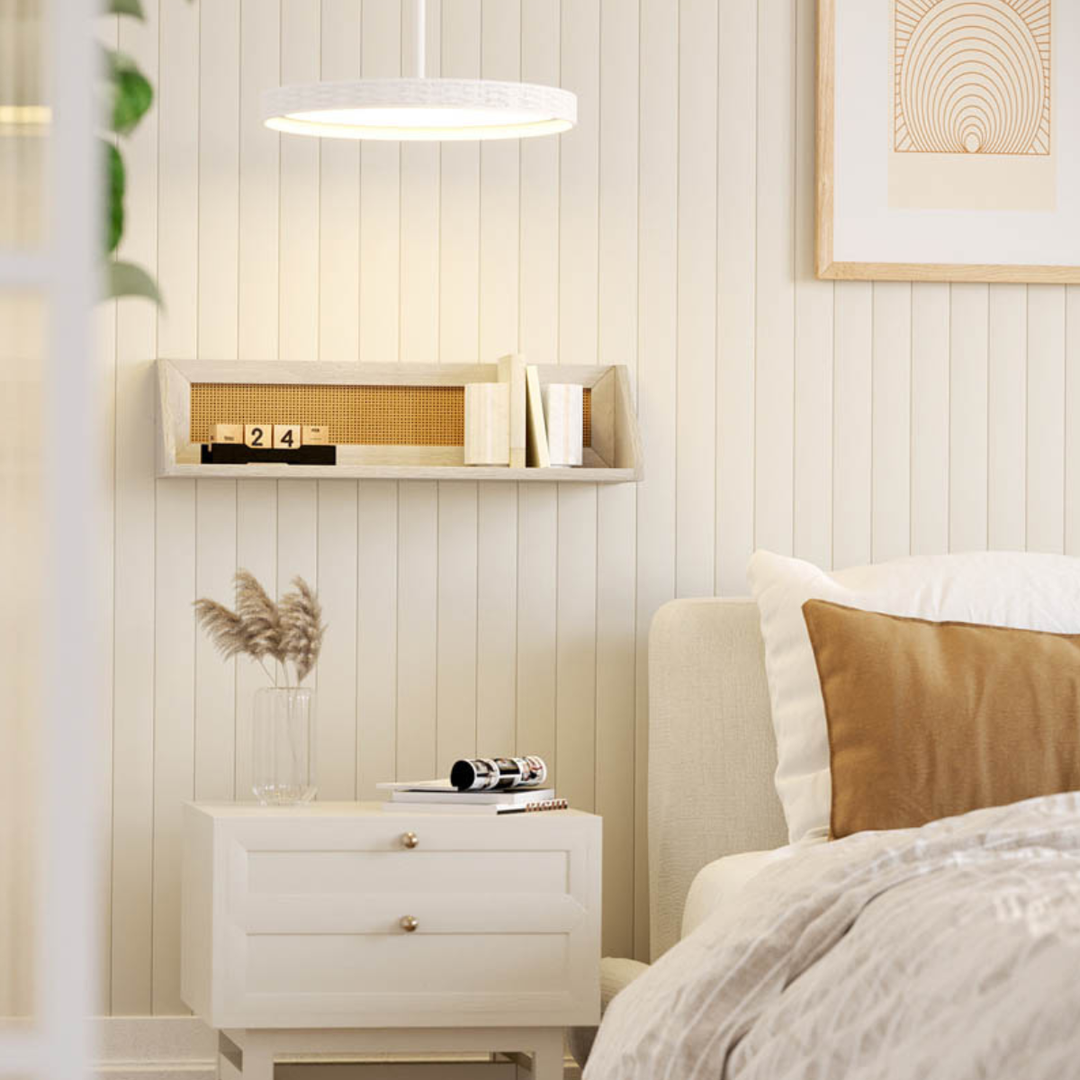 KUBU White Rattan Wall Shelf 60 x 15cm