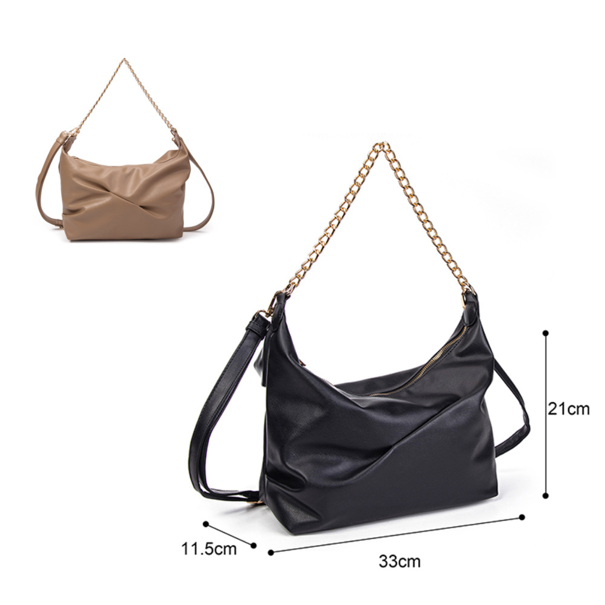 Black Shoulder Bag with Gold Chain