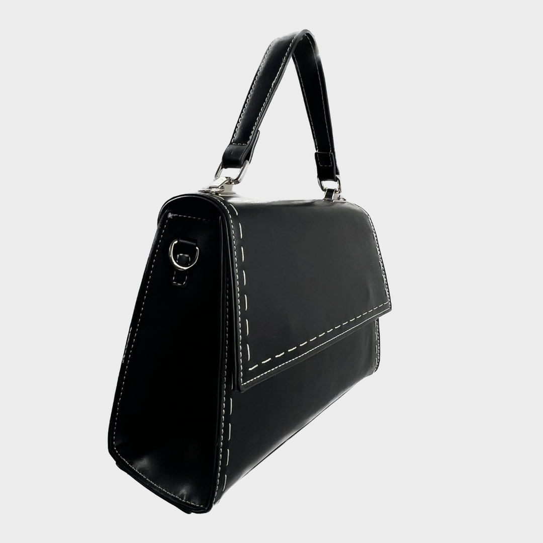 Black Structured Flap Shoulder Bag