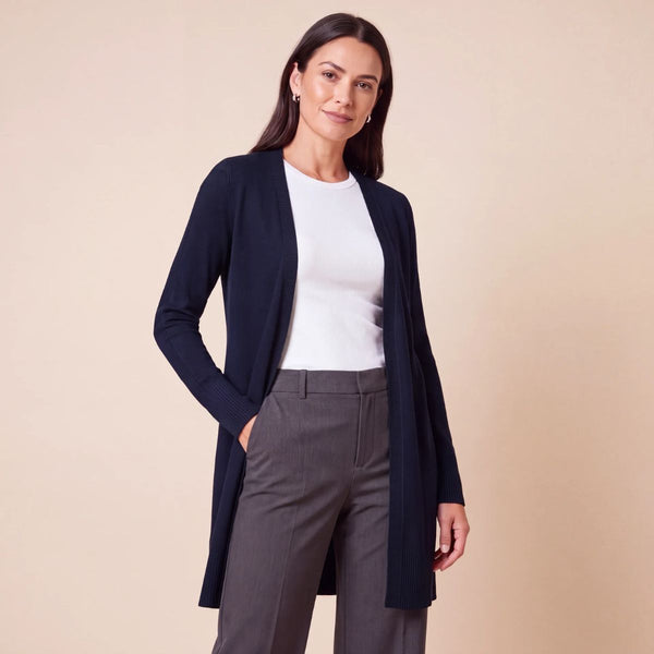 Ladies Navy Edge To Edge Cardigan