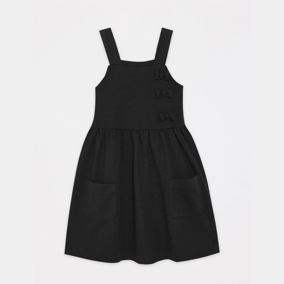 Girls Bow Double Pocket Pinafore