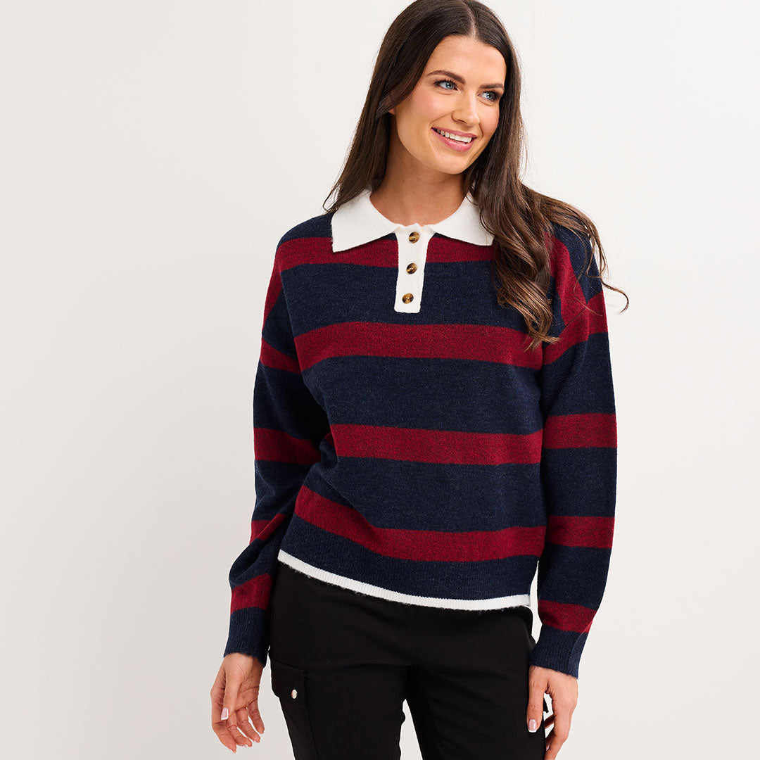 Stripe Knitted Polo Jumper