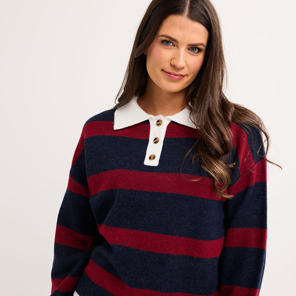 Stripe Knitted Polo Jumper