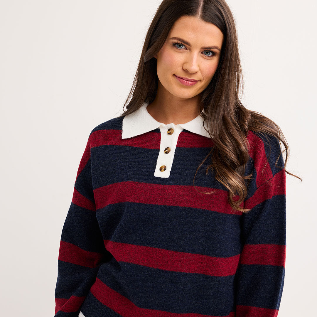 Stripe Knitted Polo Jumper