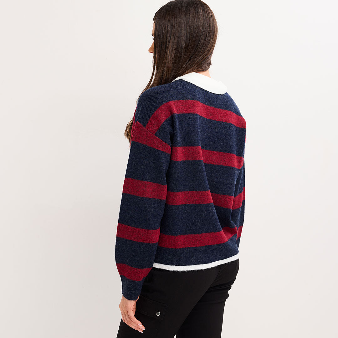 Stripe Knitted Polo Jumper