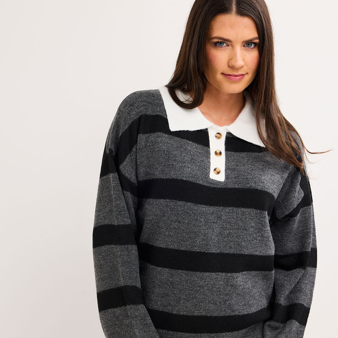 Stripe Knitted Polo Jumper
