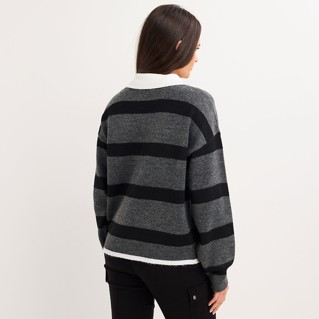 Stripe Knitted Polo Jumper