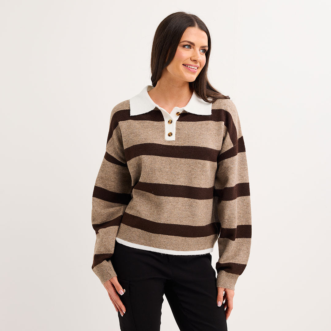 Stripe Knitted Polo Jumper