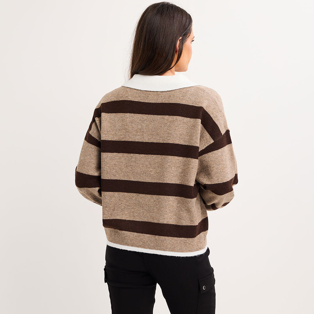 Stripe Knitted Polo Jumper