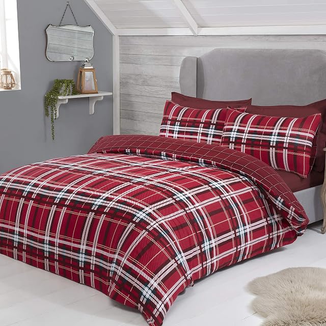 Sleepdown Tartan Check Red Duvet Set