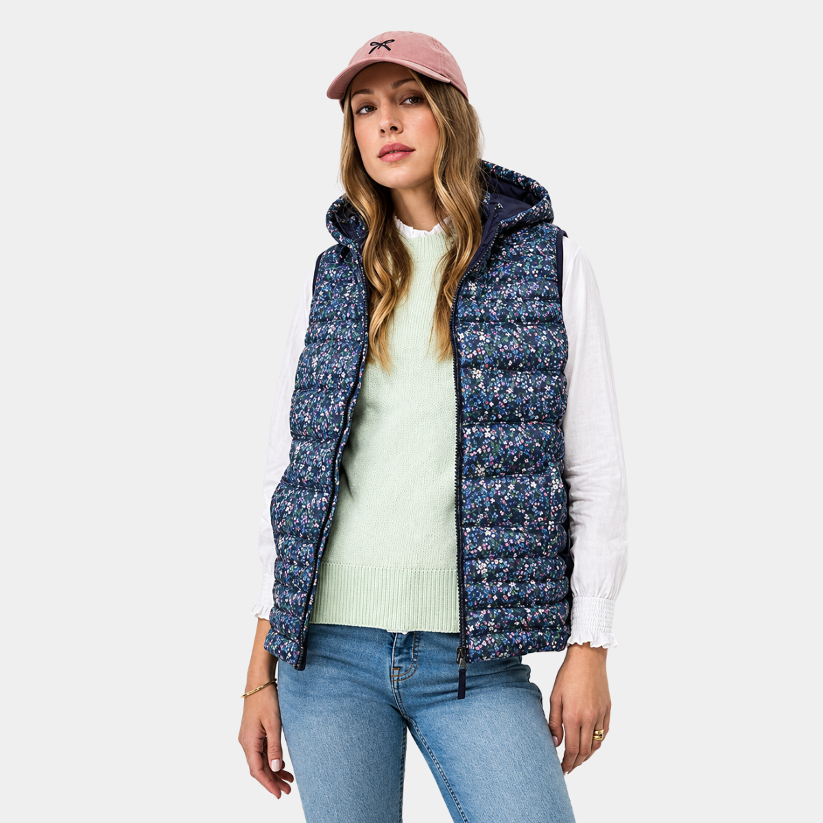 Ladies Floral Printed Crew Gilet