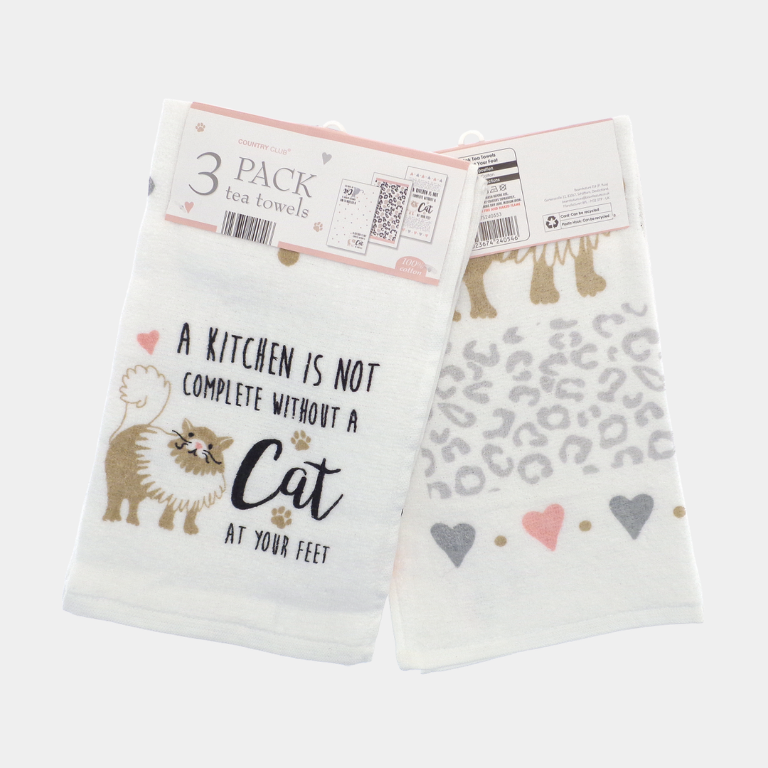 3PK Velour Tea Towel Dogs Cats