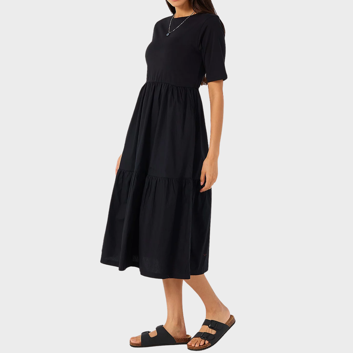 Ladies Black Cotton Jersey Tiered Dress