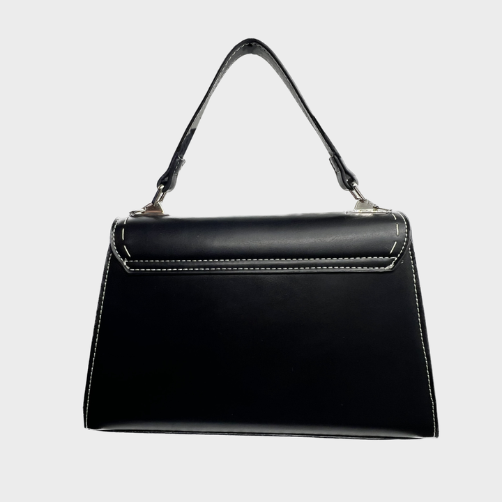Black Structured Flap Shoulder Bag