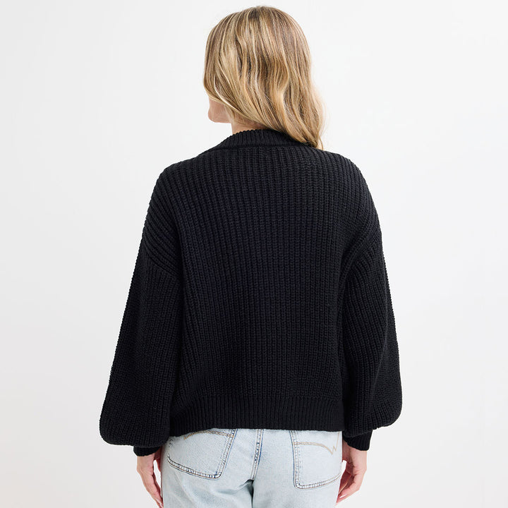 Ladies Black Chunky Fisherman Knit Cardigan