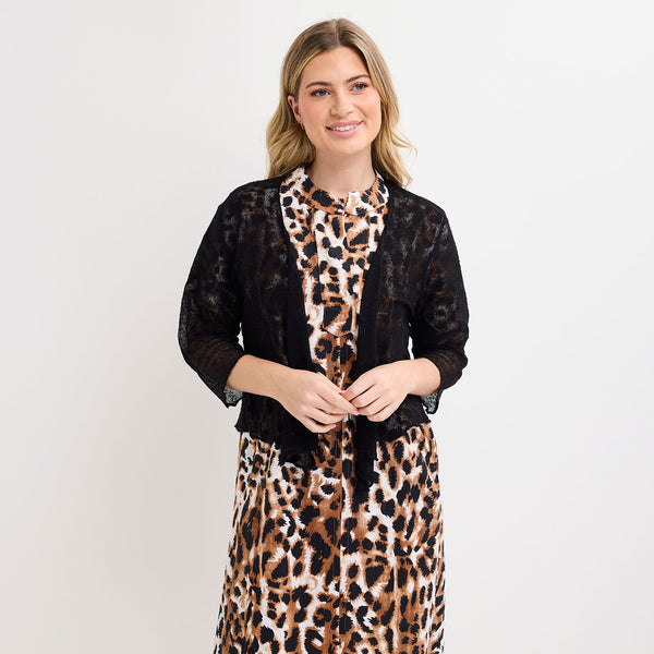 Ladies Black Popcorn Waterfall Knit Cardigan