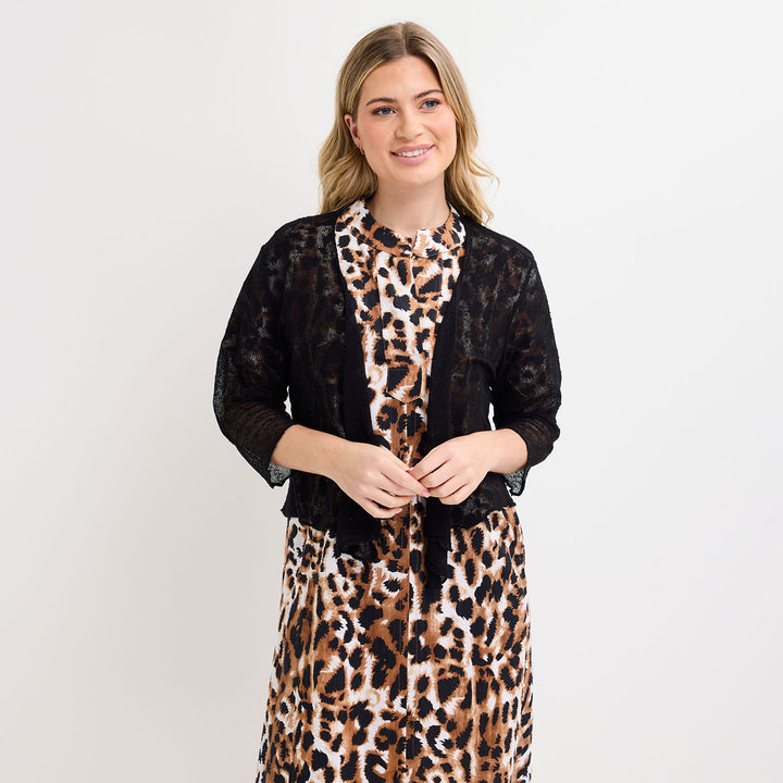Ladies Black Popcorn Waterfall Knit Cardigan