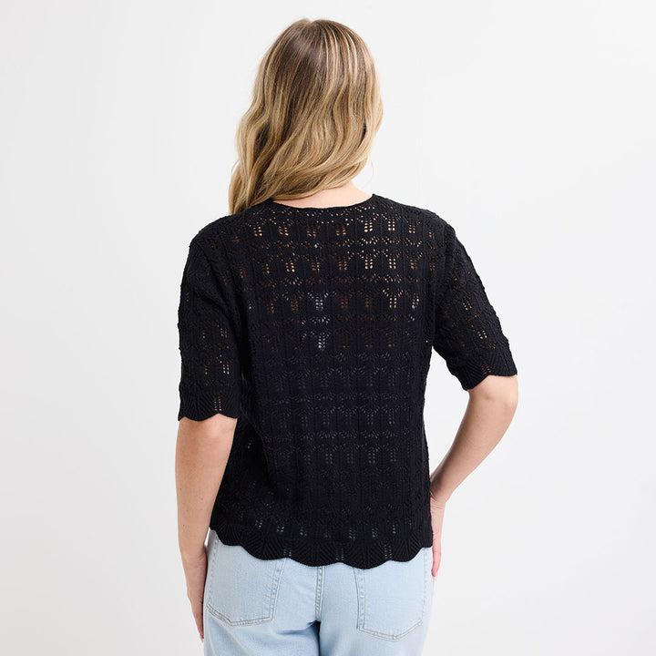 Ladies Black Short Sleeve Bow Cardigan