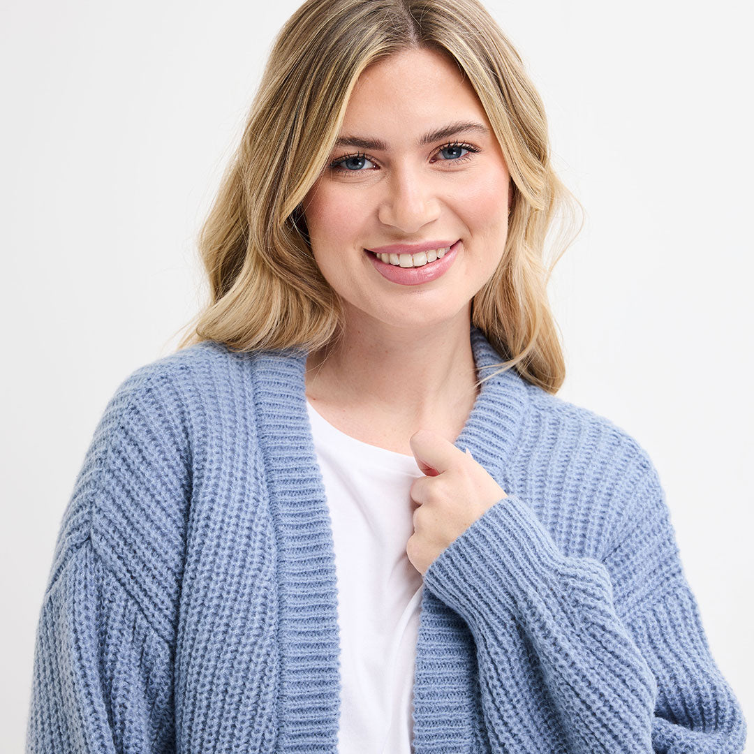 Ladies Blue Chunky Fisherman Knit Cardigan