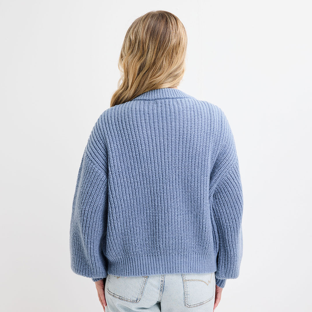 Ladies Blue Chunky Fisherman Knit Cardigan