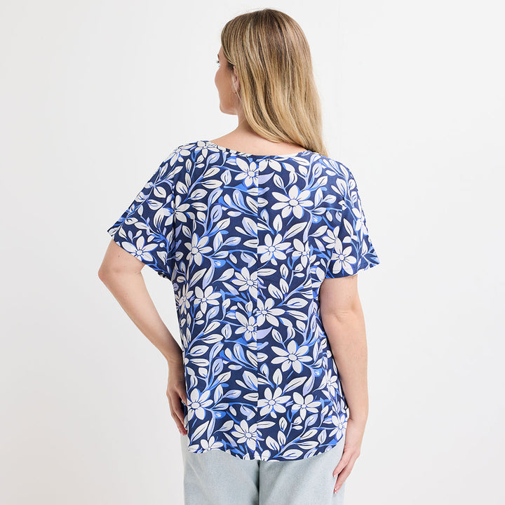 Printed Blue Floral Viscose Top