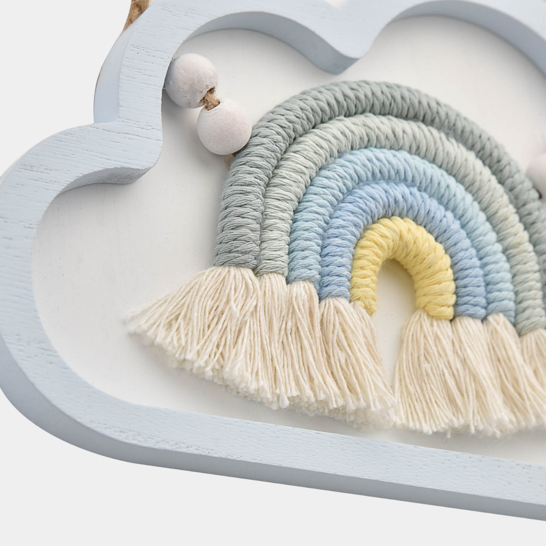 Blue Cloud Macrame Rainbow Plaque