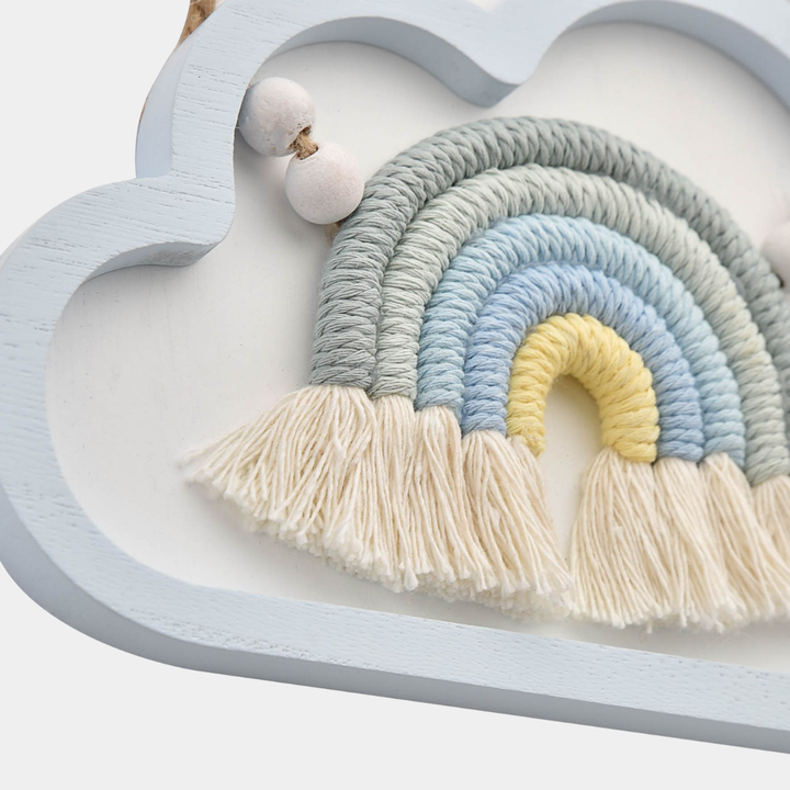 Blue Cloud Macrame Rainbow Plaque
