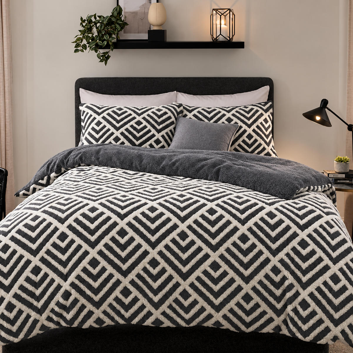 Sleepdown Geo Jacquard Teddy Fleece Duvet Set