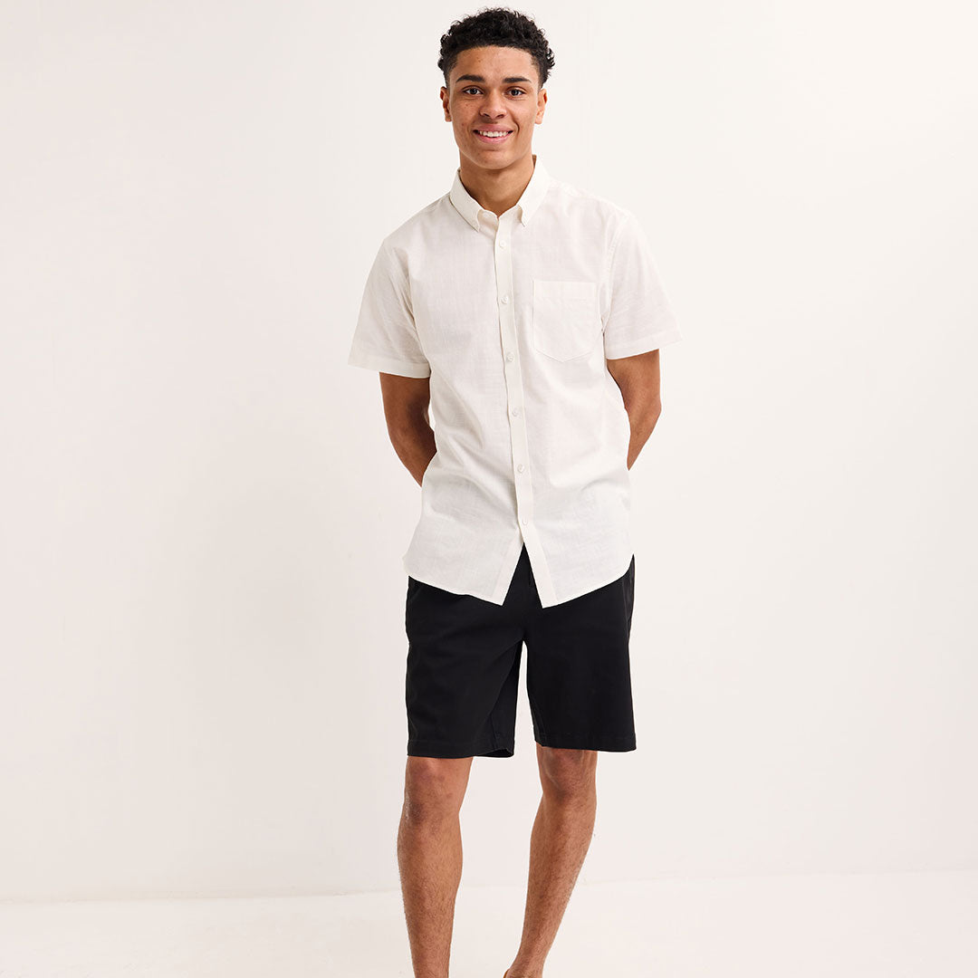 Men's White Cotton Button Short Sleeve Shirt