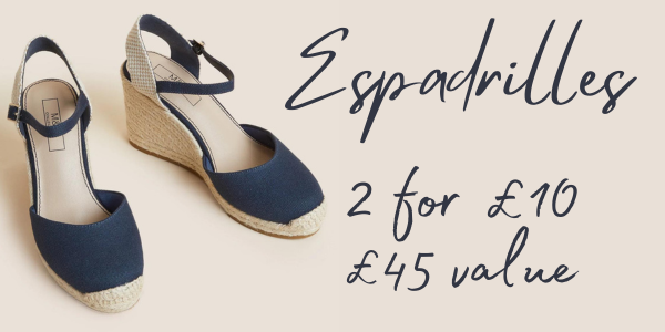 Treat yourself to 2 pairs of espadrilles for just £10 (RRP value of £45)