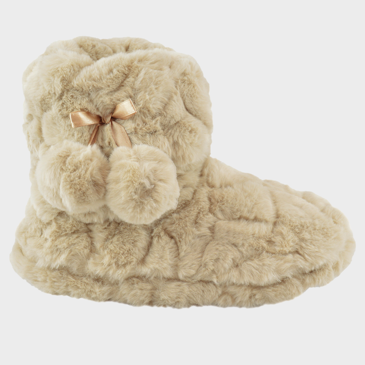 Ladies Beige Plush Textured Bootee