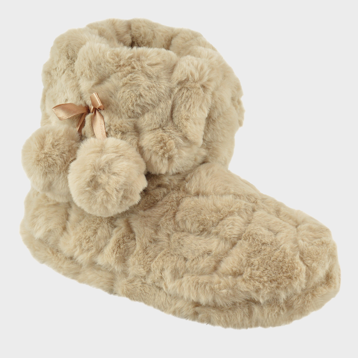 Ladies Beige Plush Textured Bootee