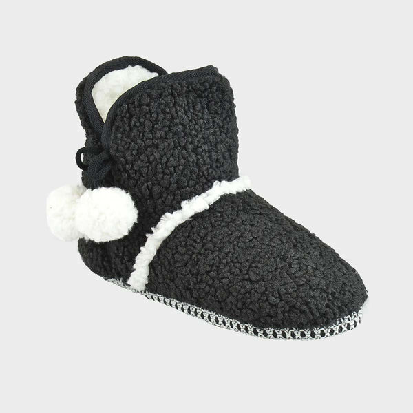 Ladies Black Teddy Pom Pom Bootee