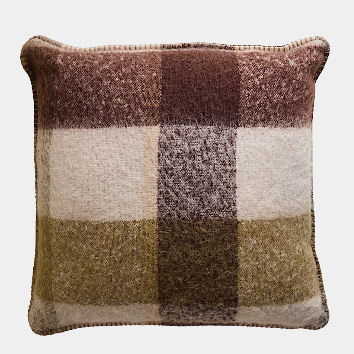 Brushed Olive Mix Check Cushion