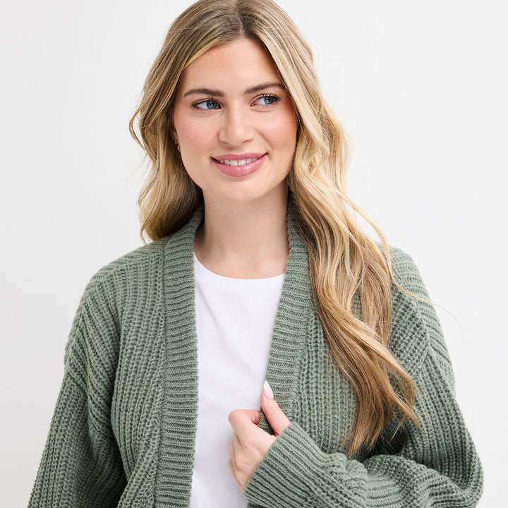 Ladies Sage Chunky Fisherman Knit Cardigan