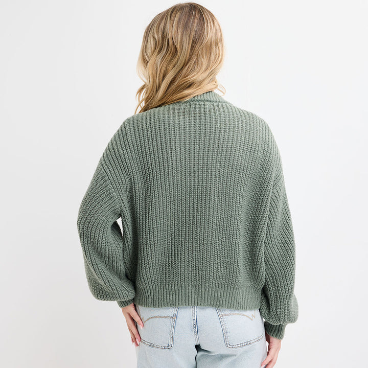 Ladies Sage Chunky Fisherman Knit Cardigan