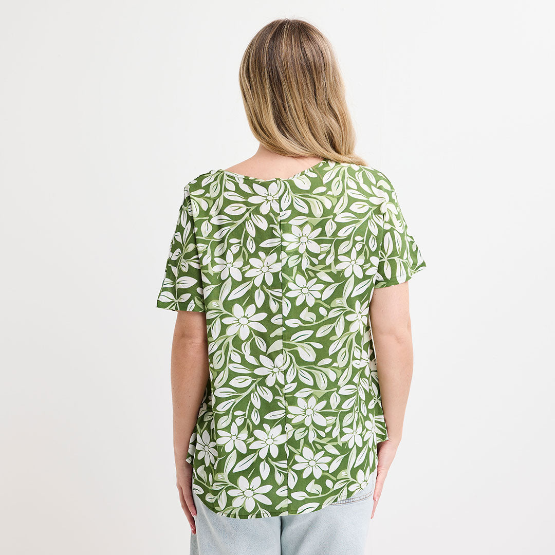 Printed Green Floral Viscose Top