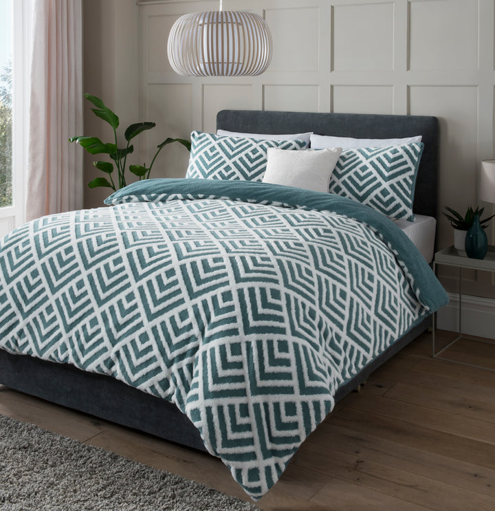 Sleepdown Reversible Geo Jacquard Fleece King Duvet Set Teal