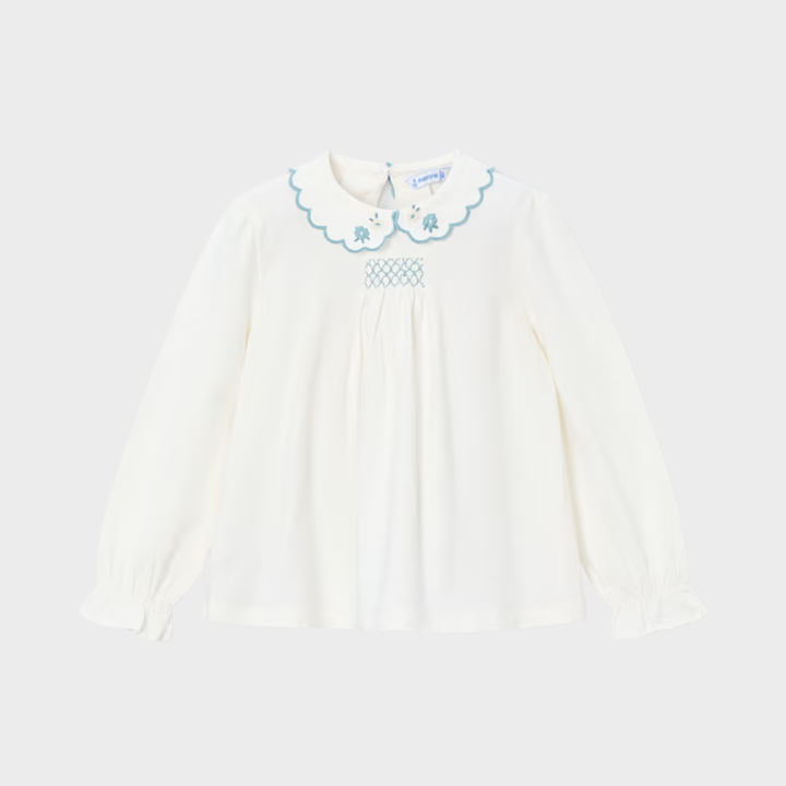 Girls Frill Neck Embroidered Top (4-10Y)